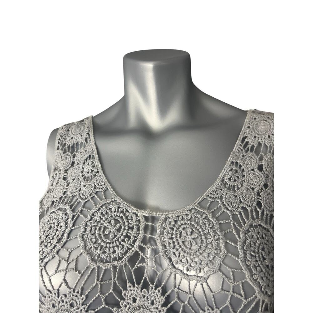 Solitaire Gray Crochet Women’s Top Tank See Through Small Boho Hippy Festival - Picture 5 of 8